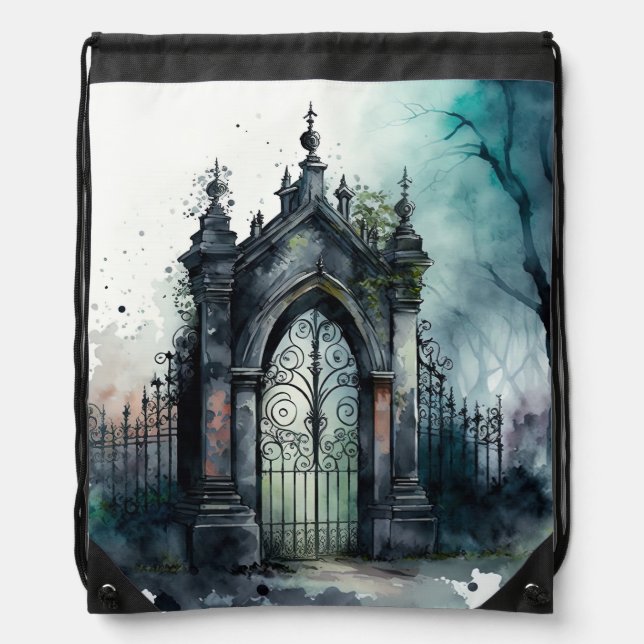 The Gothic Cemetery Gate Series Design 11 Drawstring Bag (Front)
