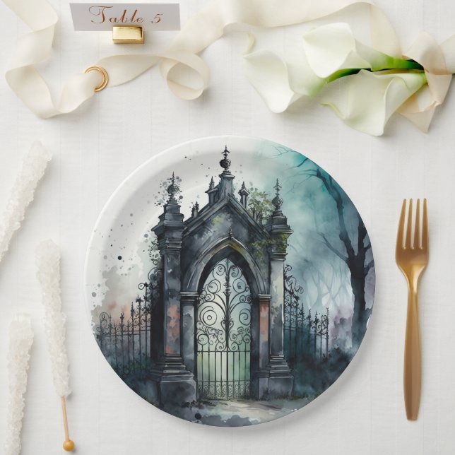 The Gothic Cemetery Gate Series Design 11 Paper Plates (Wedding)
