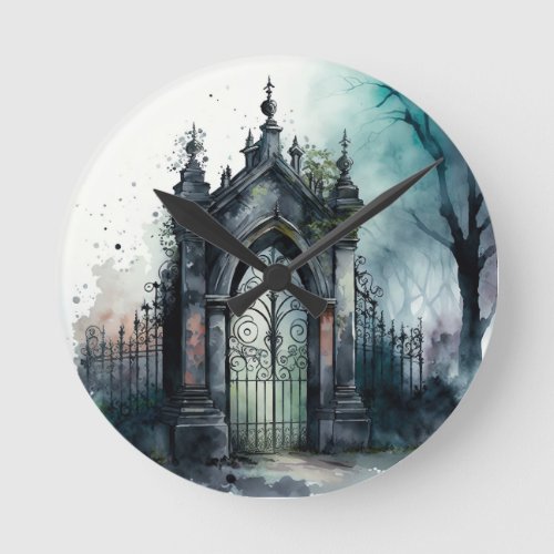 The Gothic Cemetery Gate Series Design 11 Round Clock