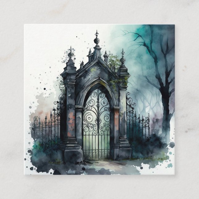 The Gothic Cemetery Gate Series Design 11 Square Business Card (Front)
