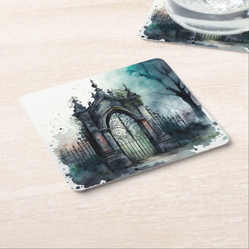 The Gothic Cemetery Gate Series Design 11 Square Paper Coaster
