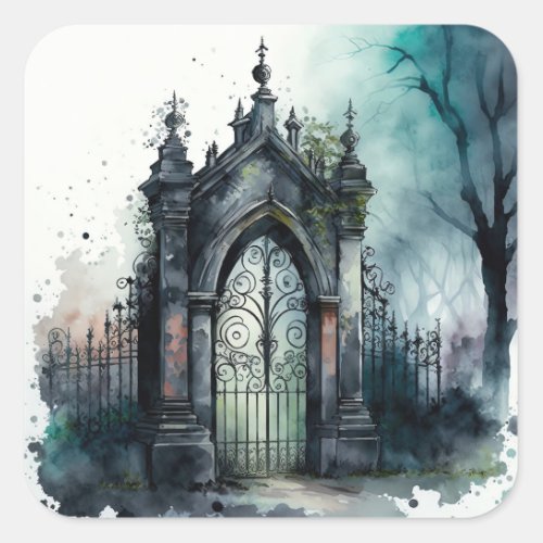 The Gothic Cemetery Gate Series Design 11 Square Sticker