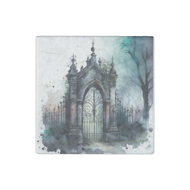 The Gothic Cemetery Gate Series Design 11 Stone Magnet (Front)