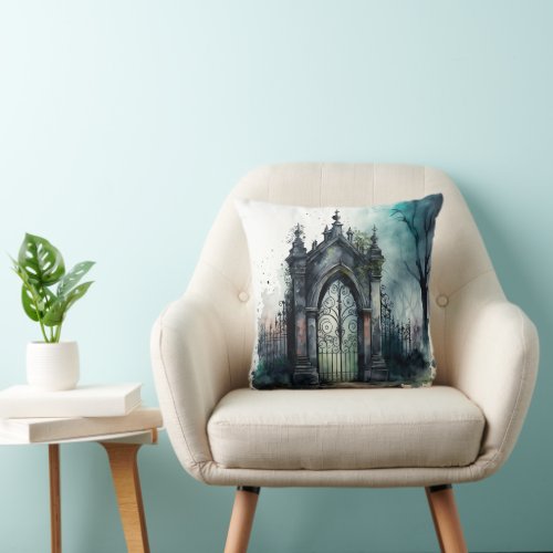 The Gothic Cemetery Gate Series Design 11 Throw Pillow
