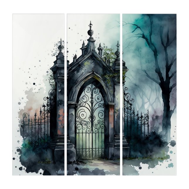 The Gothic Cemetery Gate Series Design 11 Triptych (Front)