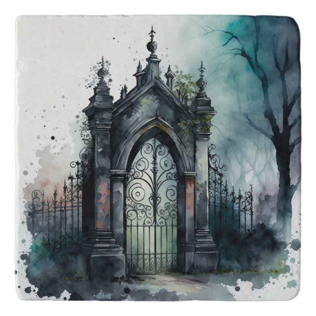 The Gothic Cemetery Gate Series Design 11 Trivet (Front)