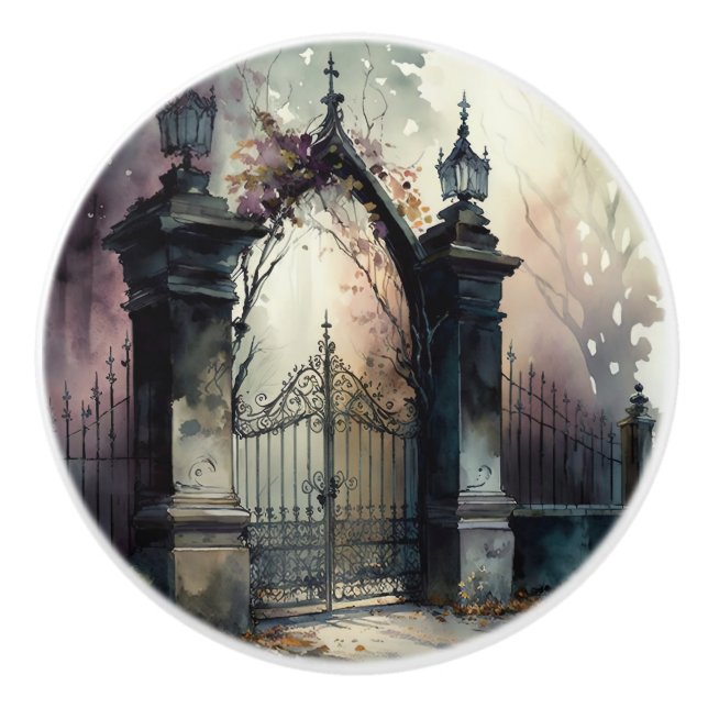 The Gothic Cemetery Gate Series Design 12 Ceramic Knob (Front)