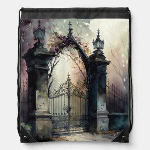 The Gothic Cemetery Gate Series Design 12 Drawstring Bag