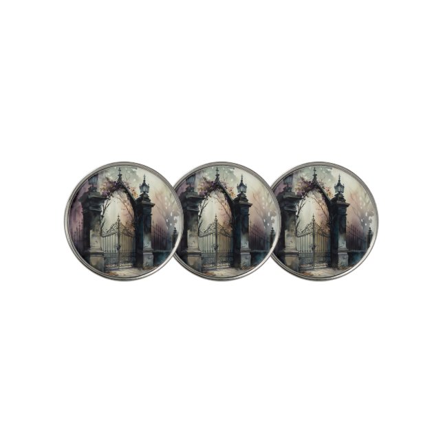The Gothic Cemetery Gate Series Design 12 Golf Ball Marker (3 Up)