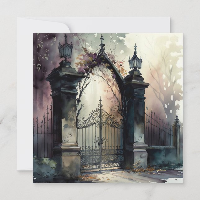 The Gothic Cemetery Gate Series Design 12 Invitation (Front)