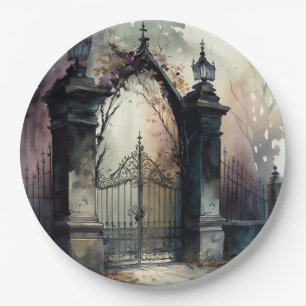 The Gothic Cemetery Gate Series Design 12 Paper Plates