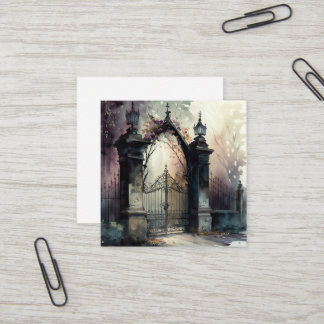 The Gothic Cemetery Gate Series Design 12 Square Business Card