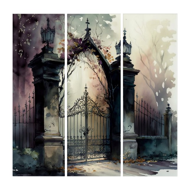 The Gothic Cemetery Gate Series Design 12 Triptych (Front)