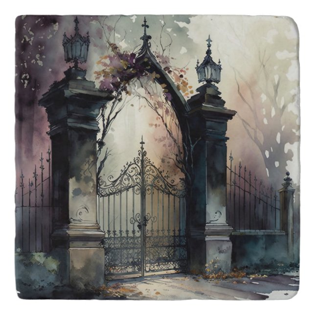 The Gothic Cemetery Gate Series Design 12 Trivet (Front)