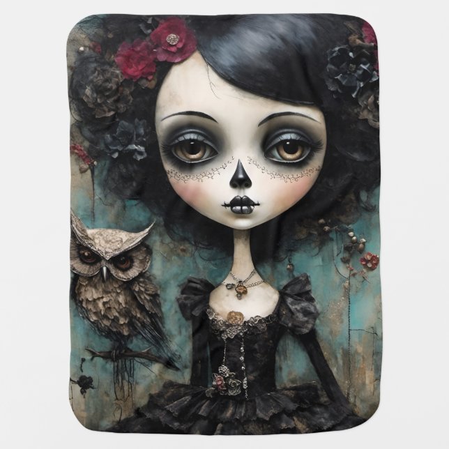 The Gothic Doll and Her Pet Owl Baby Blanket (Front)