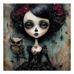 The Gothic Doll And Her Pet Owl Poster at Zazzle