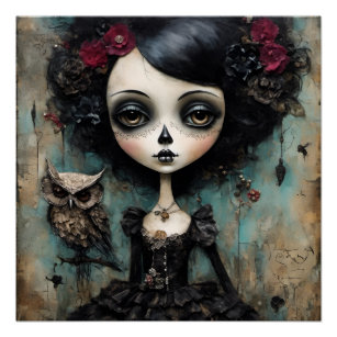 The Gothic Doll and Her Pet Owl Poster
