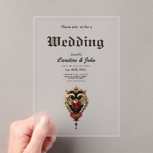 The gothic heart of fire and gold acrylic invitations