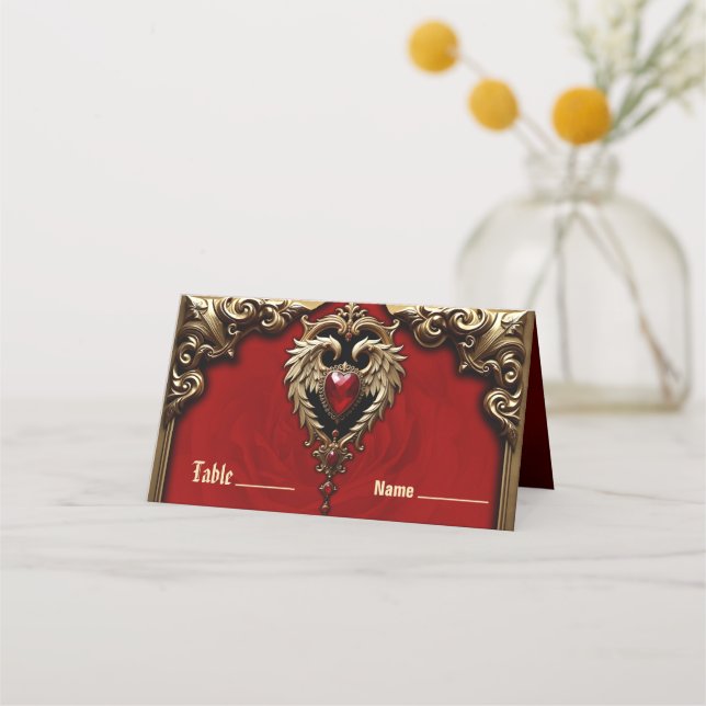 The gothic heart of fire and gold place card (Front)