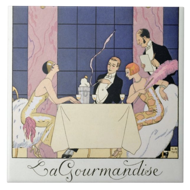 The Gourmands, 1920-30 (pochoir print) Ceramic Tile (Front)