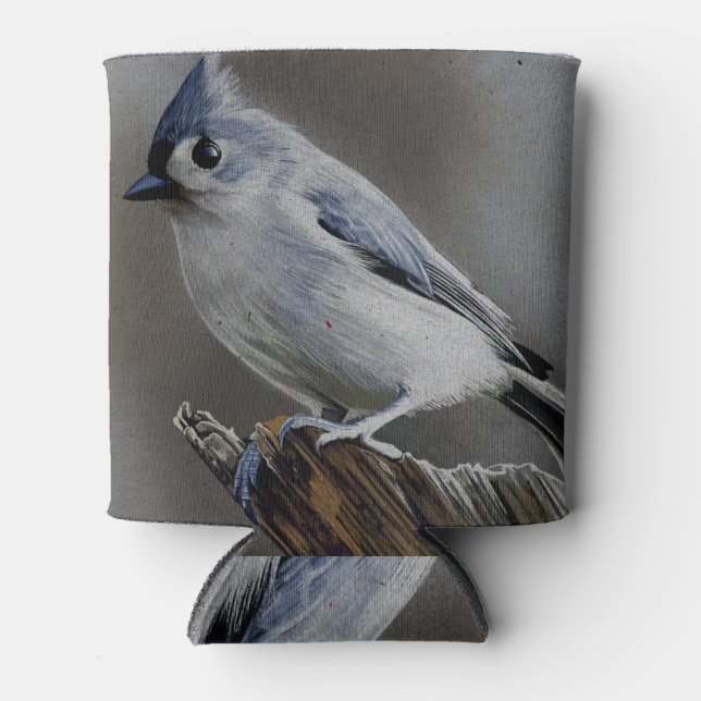 The Grace of the Tufted Titmouse Can Cooler (Front)