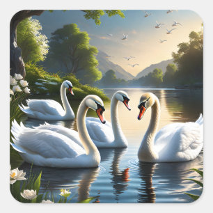 The graceful, white swans are a familiar sight in square sticker