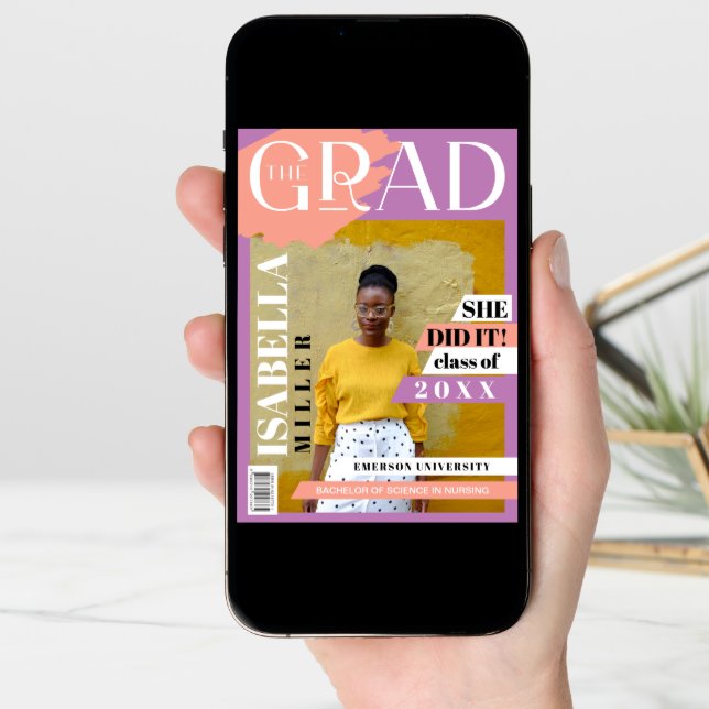 The Grad Fun Trendy Graduate Photo Magazine Cover Announcement (Front Digital)