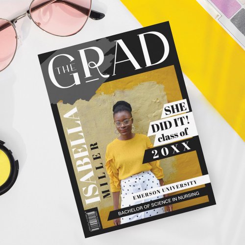 The Grad Fun Trendy Graduate Photo Magazine Cover Announcement