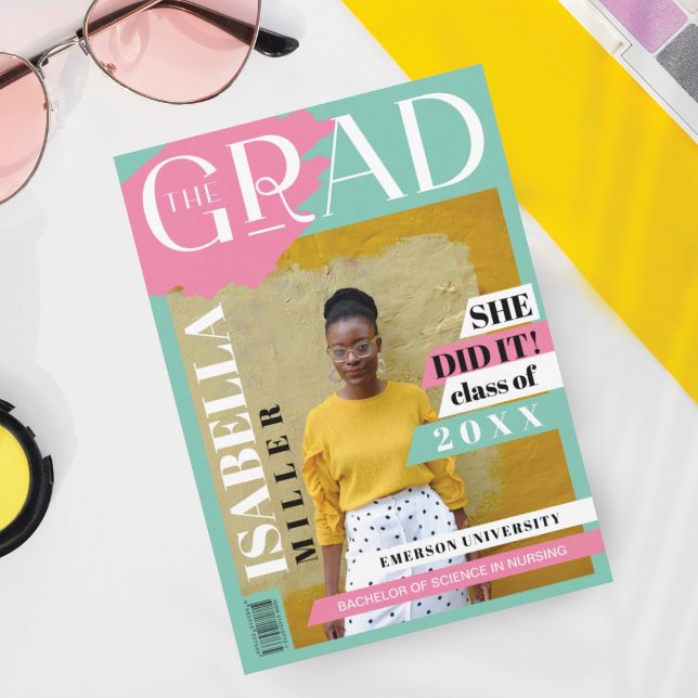 The Grad Fun Trendy Graduate Photo Magazine Cover Announcement