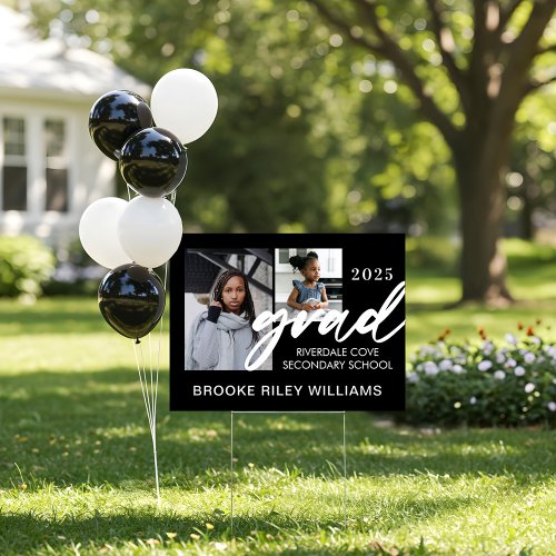 The Grad Now  Then 2 Photos Modern Black Grad Sign