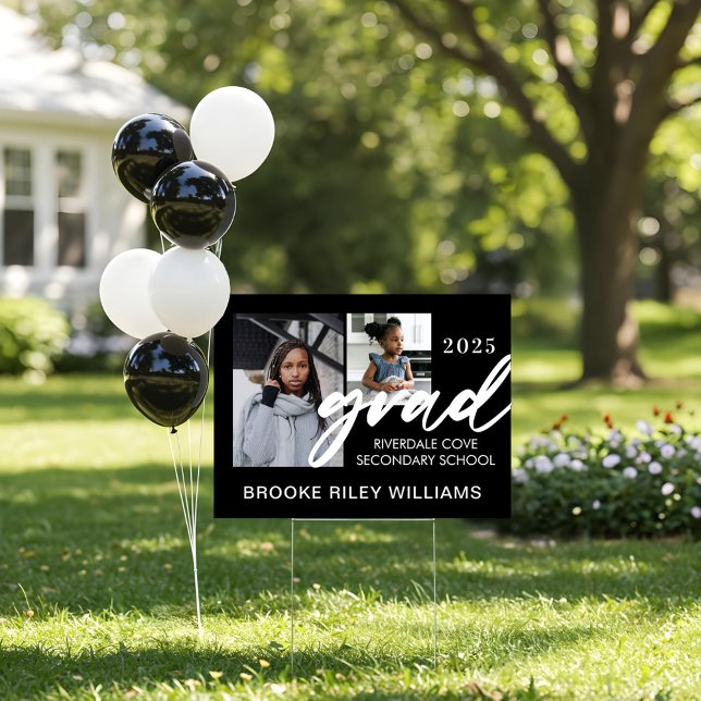 The Grad Now & Then 2 Photos Modern Black Grad Sign (The Grad Now & Then 2 Photos Modern Black Grad Sign)