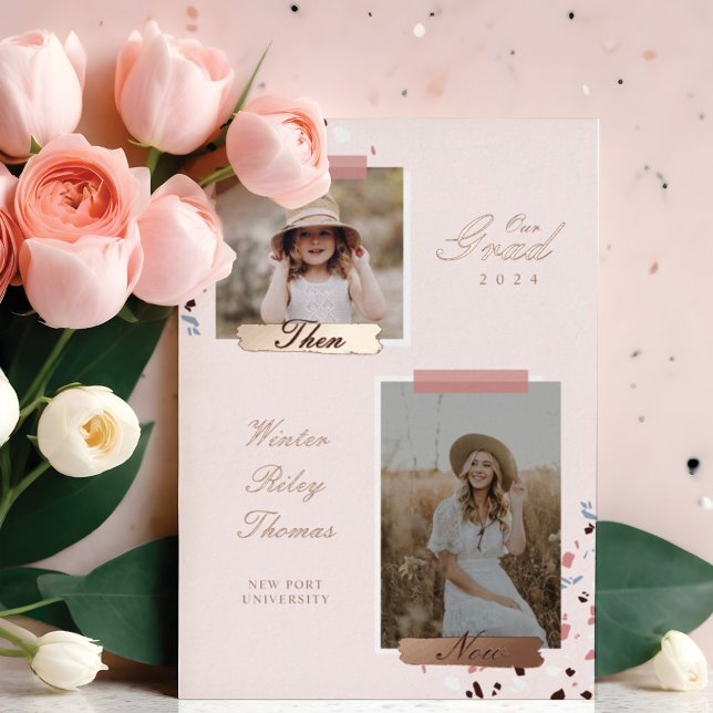 The Grad Then & Now 2 Photo Graduation Terrazzo Foil Invitation (The Grad Then & Now 2 Photo Graduation Terrazzo Foil Invitation)