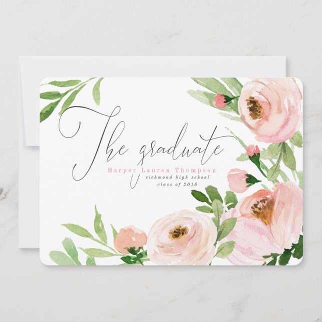 THE GRADUATE BLUSH WATERCOLOR FLORAL ANNOUNCEMENT (Front)