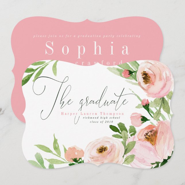 THE GRADUATE BLUSH WATERCOLOR FLORAL INVITATION (Front/Back)