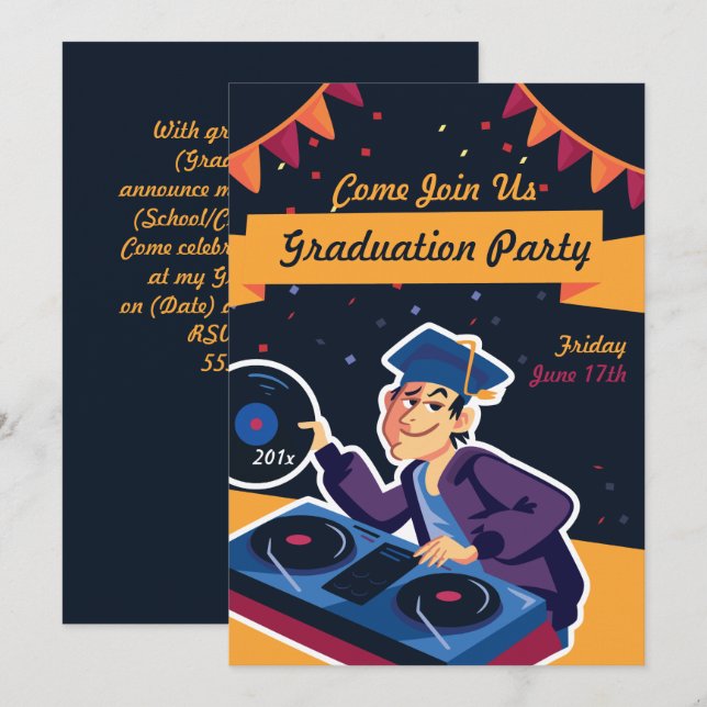 The Graduate DJ Graduation Party Invitation (Front/Back)