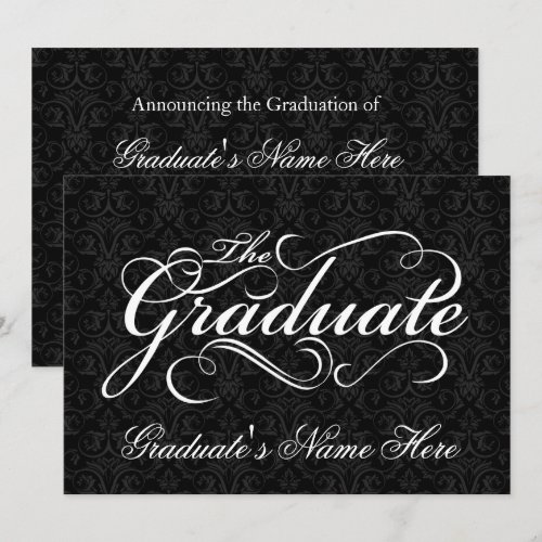 The Graduate, Elegant Black Damask Graduation Cards