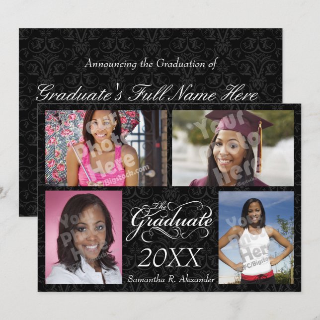 The Graduate, Elegant Black Invitation (Front/Back)