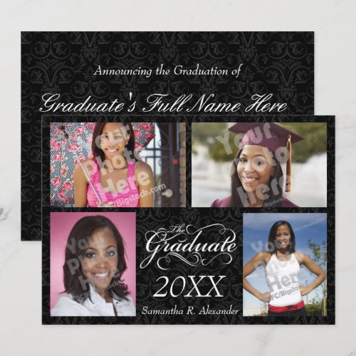 The Graduate, Elegant Black 5x7 Paper Invitation Card