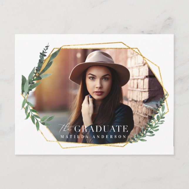 The graduate foliage and gold geometric postcard (Front)