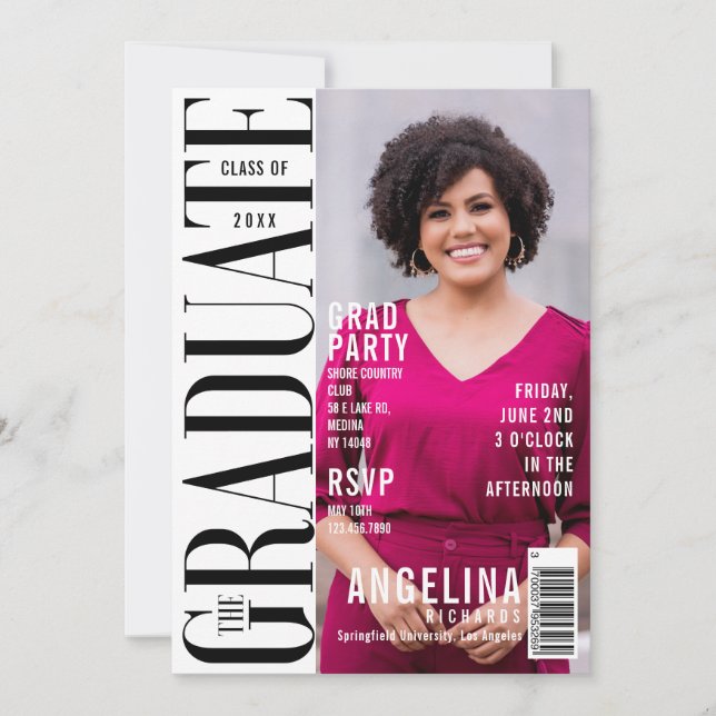 The Graduate Fun Trendy Magazine Cover Grad Party Invitation (Front)