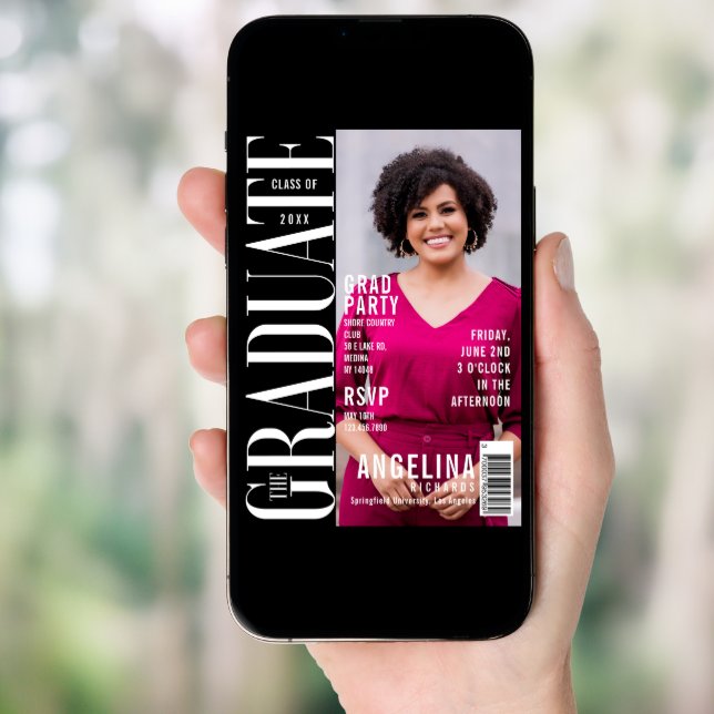 The Graduate Fun Trendy Magazine Cover Grad Party Invitation (Front Digital)