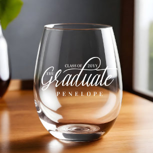 The Graduate Modern Script Class of 2024 Grad Name Stemless Wine Glass