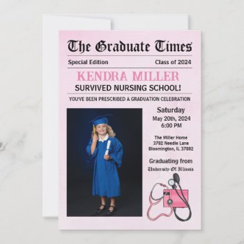 The Graduate Times Nursing Graduation Invitation by Zulibby at Zazzle