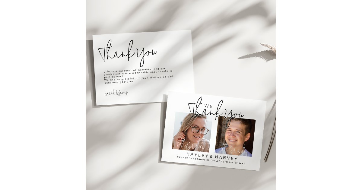 The graduates | 2 Sided Double Graduation Party Thank You Card | Zazzle