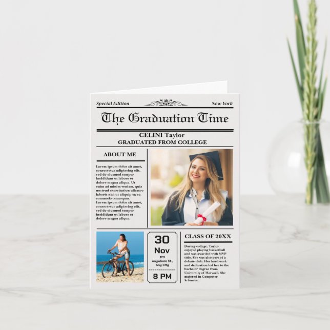 The Graduation News! Printable Newspaper Keepsake Invitation (Front)