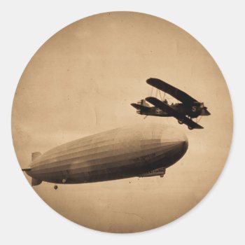 The Graf Zeppelin Approaching New York City 1928 Classic Round Sticker by scenesfromthepast at Zazzle