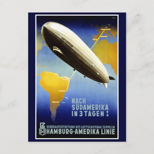 The Graf Zeppelin Line Vintage Travel Poster Postcard