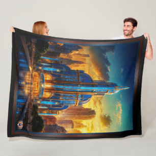 The Grand Art Deco Blue Plaza Pavilion by Xzendor7 Fleece Blanket