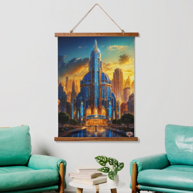 The Grand Art Deco Blue Plaza Pavilion by Xzendor7 Hanging Tapestry (Living Room)