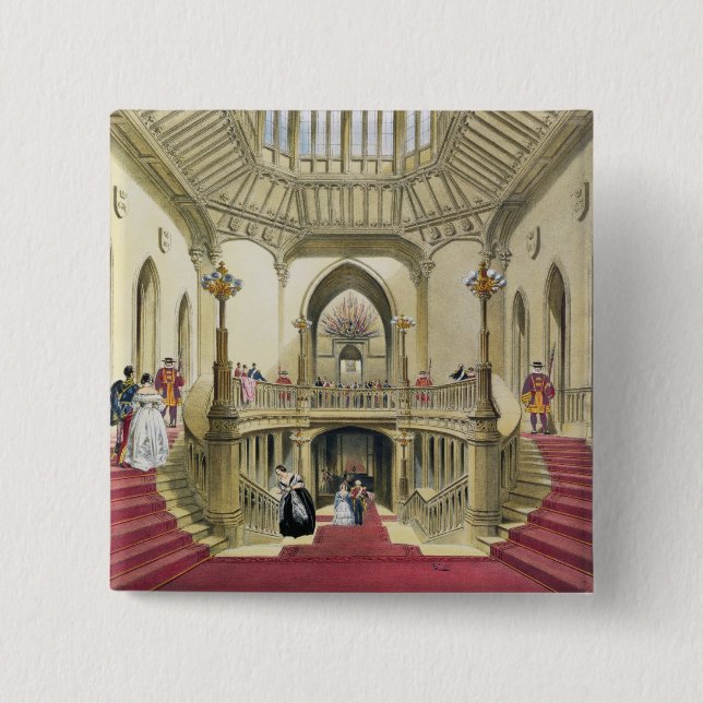 The Grand Staircase, Windsor Castle, from 'A Histo Button (Front)